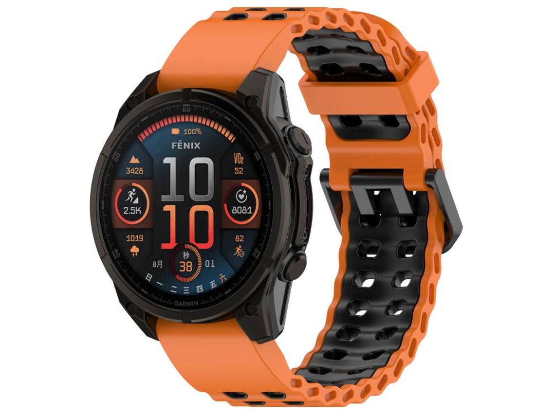 Bracelete Para Garmin Ocean (26mm) - Silicone Bicolor - Fivela Dupla Laranja E Preto