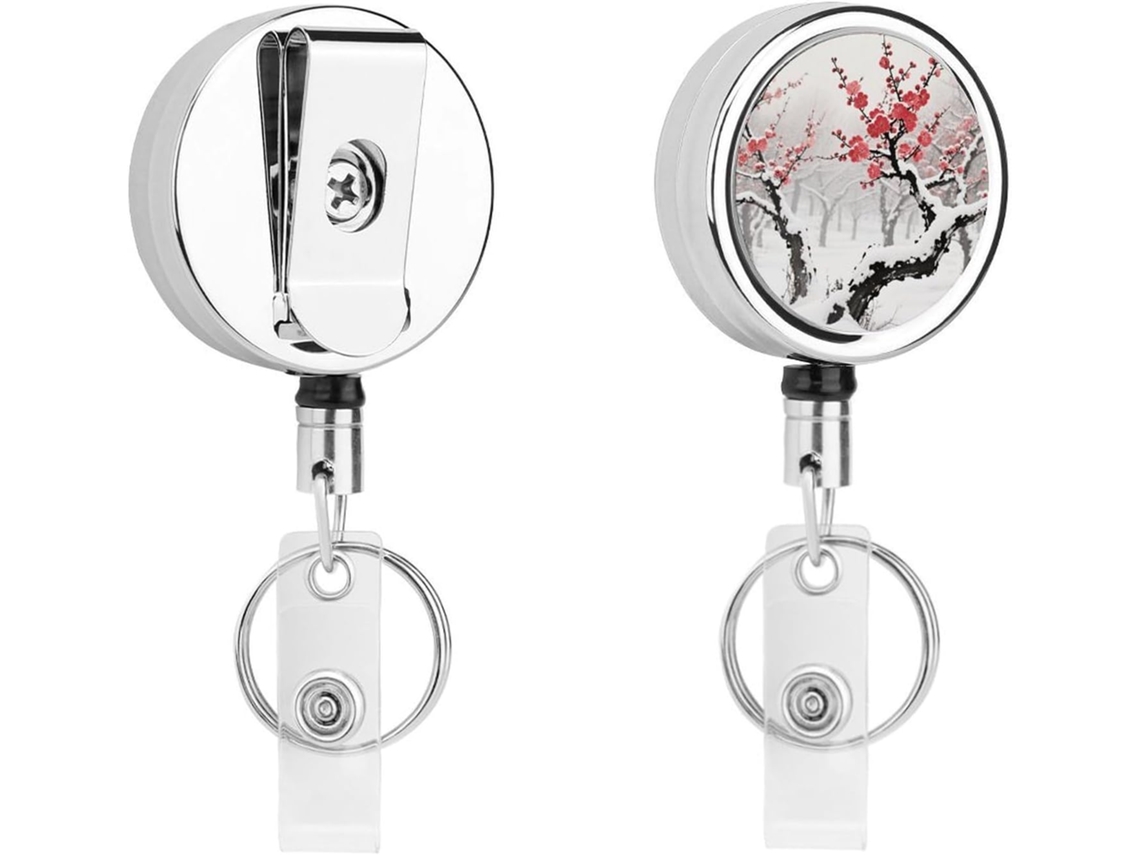 Porta Crachá Retrátil De Inverno Plum Grove, Moderno E Durável, Em Metal, Com Cordão De Nylon De 68cm, Ideal Para