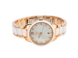 Relógio de Quartzo Feminino com Strass Pulseira de Cerâmica Aço Inoxidável Resistente À Água Data Ouro Rosa