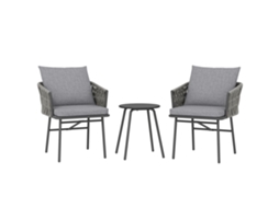 Conjunto De Cinza Móveis Externos 3 Peças, 2 Cadeiras, 1 Mesa, Bistrô, Rattan Artístico, Estrutura Aço, Metal, 4 Almofadas,