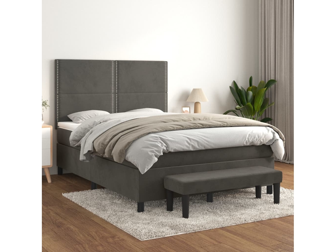 Vidaxl Cama Com Molas/colchão 140x190 Cm Veludo Cinzento-escuro