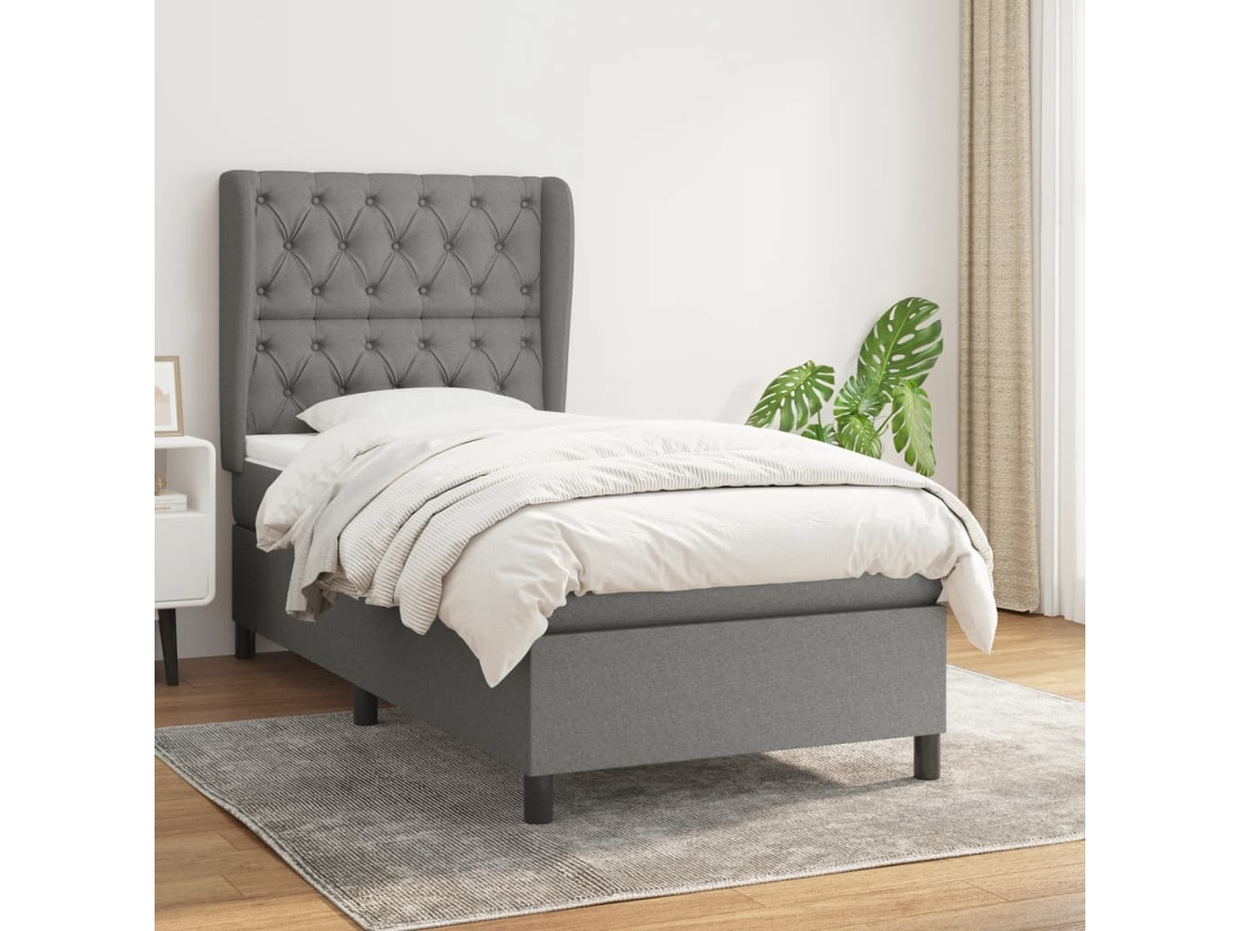 Vidaxl Cama Com Molas/colchão 80x200 Cm Tecido Cinzento-escuro