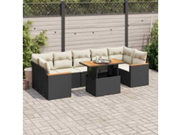 Vidaxl 8 Pcs Conjunto Sofás Jardim Com Almofadões Vime Pe/acácia Preto