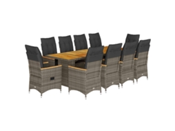 Maison Exclusive - 11 Pcs Conjunto Bistrô De Jardim C/ Almofadões Vime Pe Cinzento
