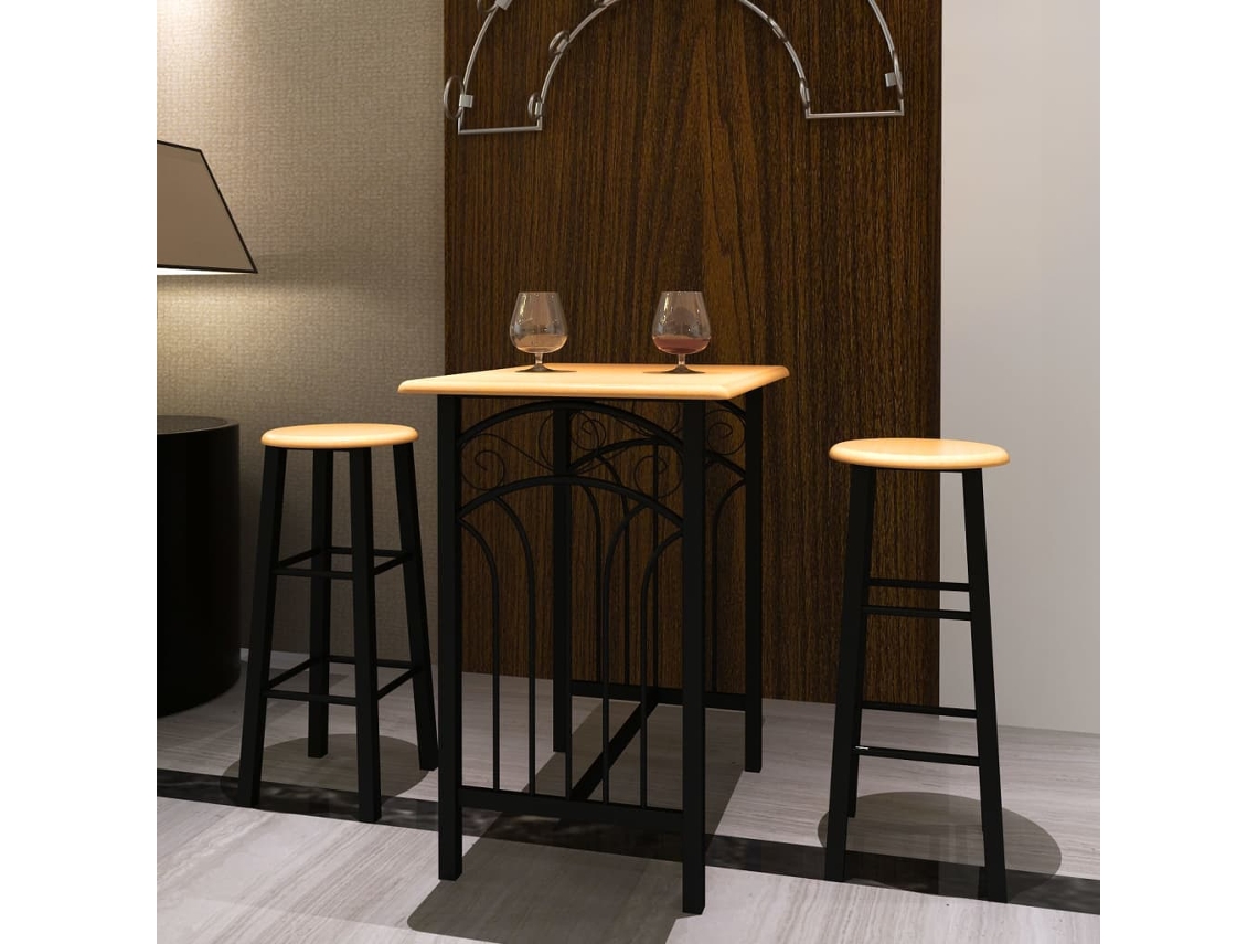 Vidaxl Conjunto De Jantar Com Mesa Madeira Bronze E Aço Preto