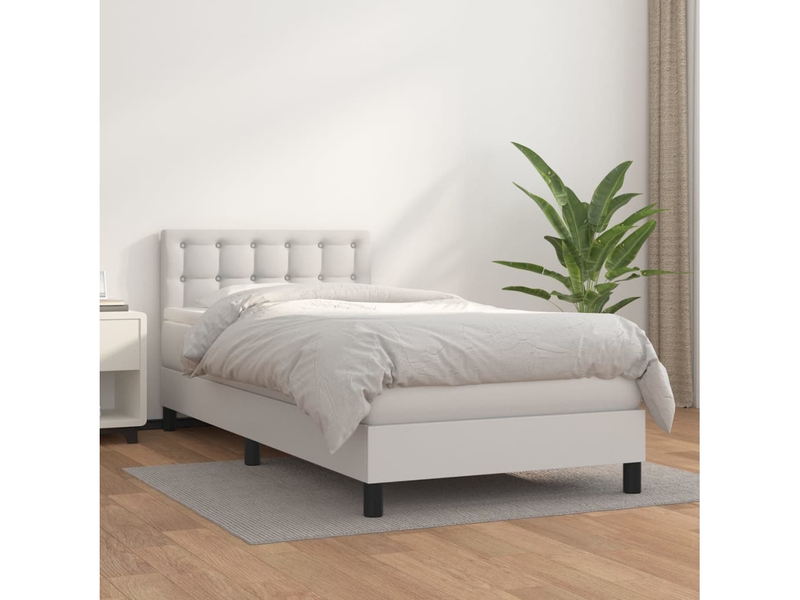 Vidaxl Cama com Molas/colchão 80x200 Cm Couro Artificial Branco