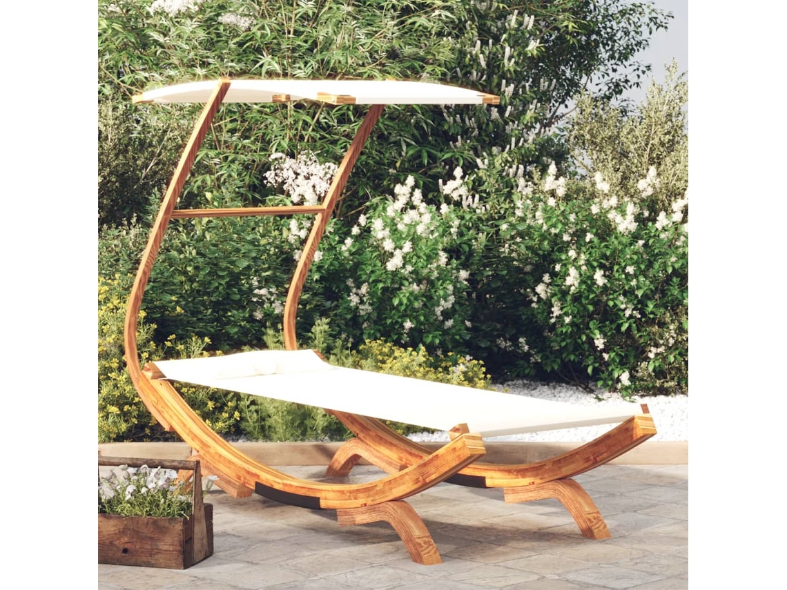 Vidaxl Espreguiçadeira C/ Toldo 100x190x134 Cm Madeira Curva Creme