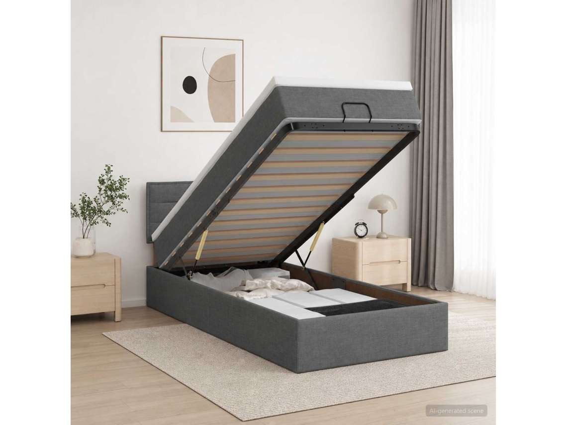 Vidaxl Cama Ottoman Com Colchão E Led Cinzento-escuro 90 X 190 Cm