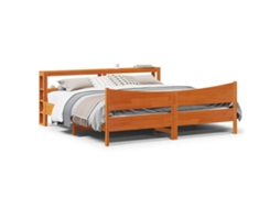 Estrutura Cama C/ Cabeceira 200x200cm Pinho Maciço Castanho-mel