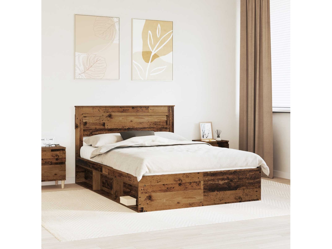 Vidaxl Estrutura Da Cama Com Cabeceira Madeira Antiga 140 X 190 Cm