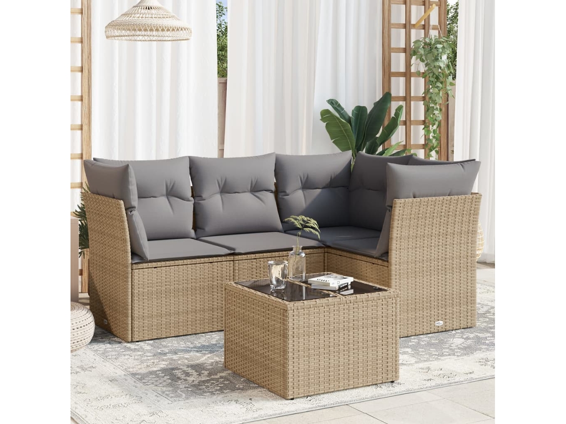 Conjunto de sofá de jardim de 5 peças com almofadas de veludo bege Lovely Home