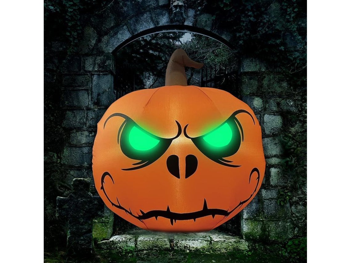 Decoração inflável de Halloween, abóbora 4ft com olhos verdes e luzes LED | S/MARCA