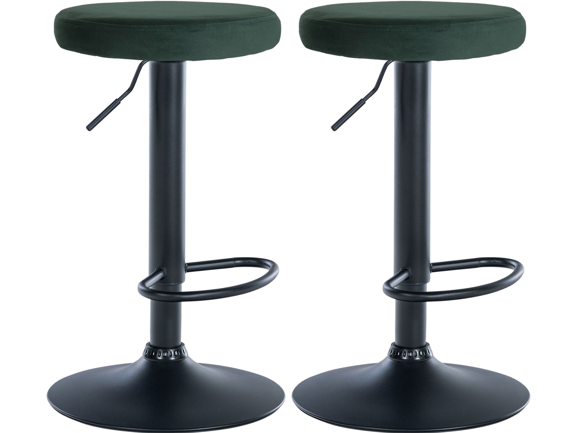 Conjunto de 2 banquetas de bar com assento em tecido aveludado verde e estrutura de metal preto Tdb10708
