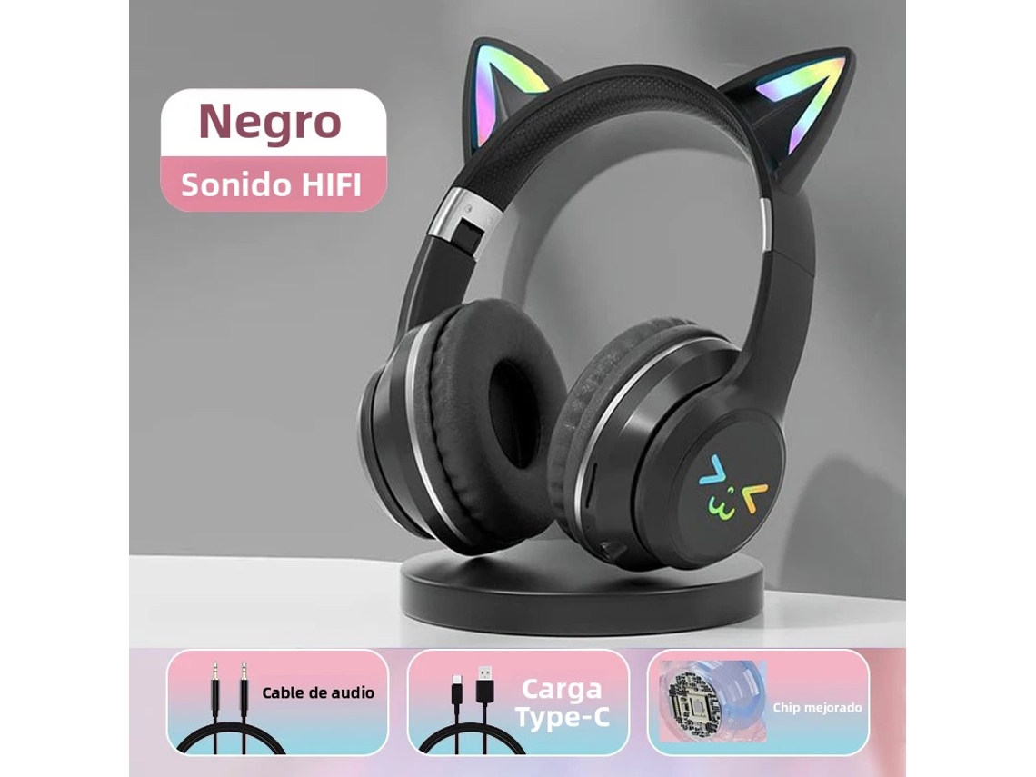 (preto) Fones De Ouvido Bluetooth Fofos Em Formato De Orelha De Gato, Sem Fio, Com Microfone, Compatíveis Com Cartão Tf E Com Cancelamento De Ruído.