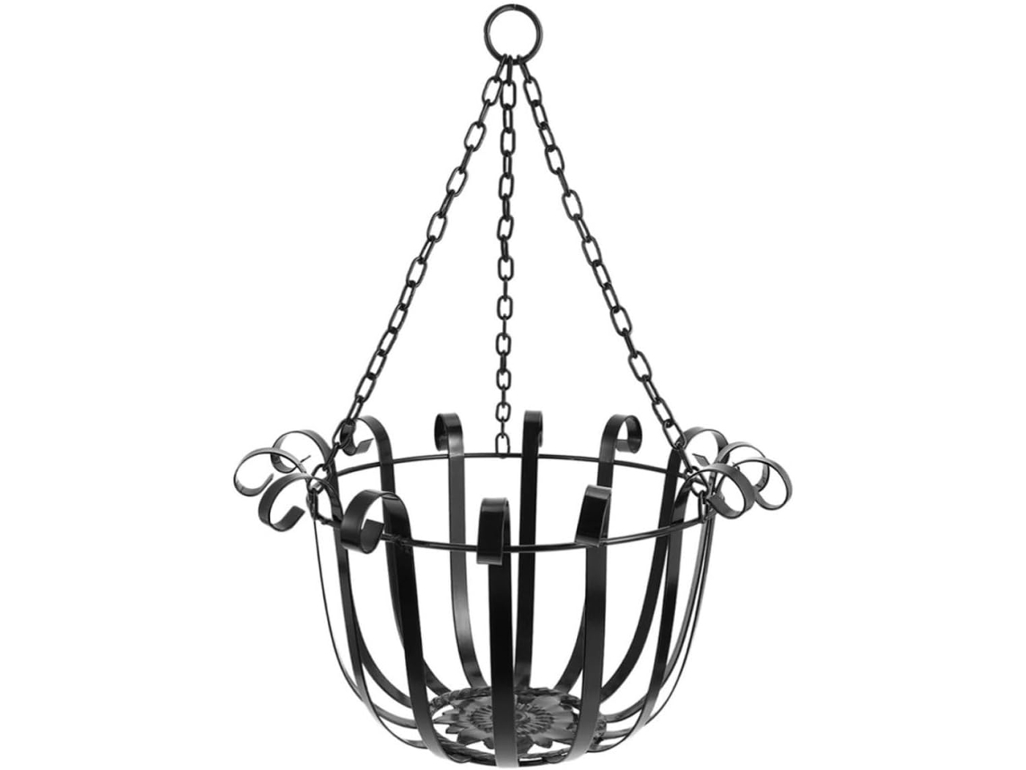 Cesto de Flores com Suporte Robusto para Plantas, para Pendurar, Feito de Ferro Preto. Decoração de Parede Moderna e CHABERLU