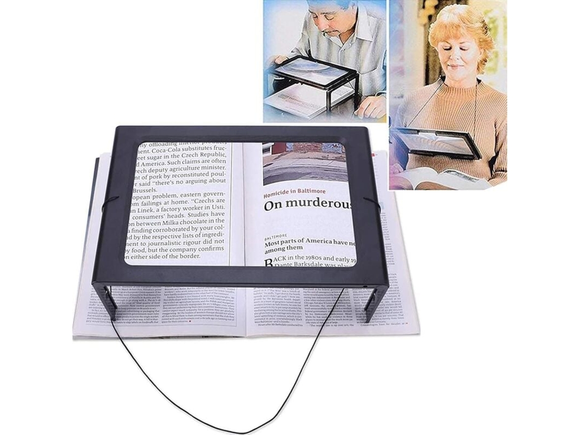 Lupa De Leitura Leve, Com Ampliação De 3x, Auxiliar De Leitura Com 4 Luzes Led Para Idosos Formato Retangular A4 Com Suporte Dob Aquaforge
