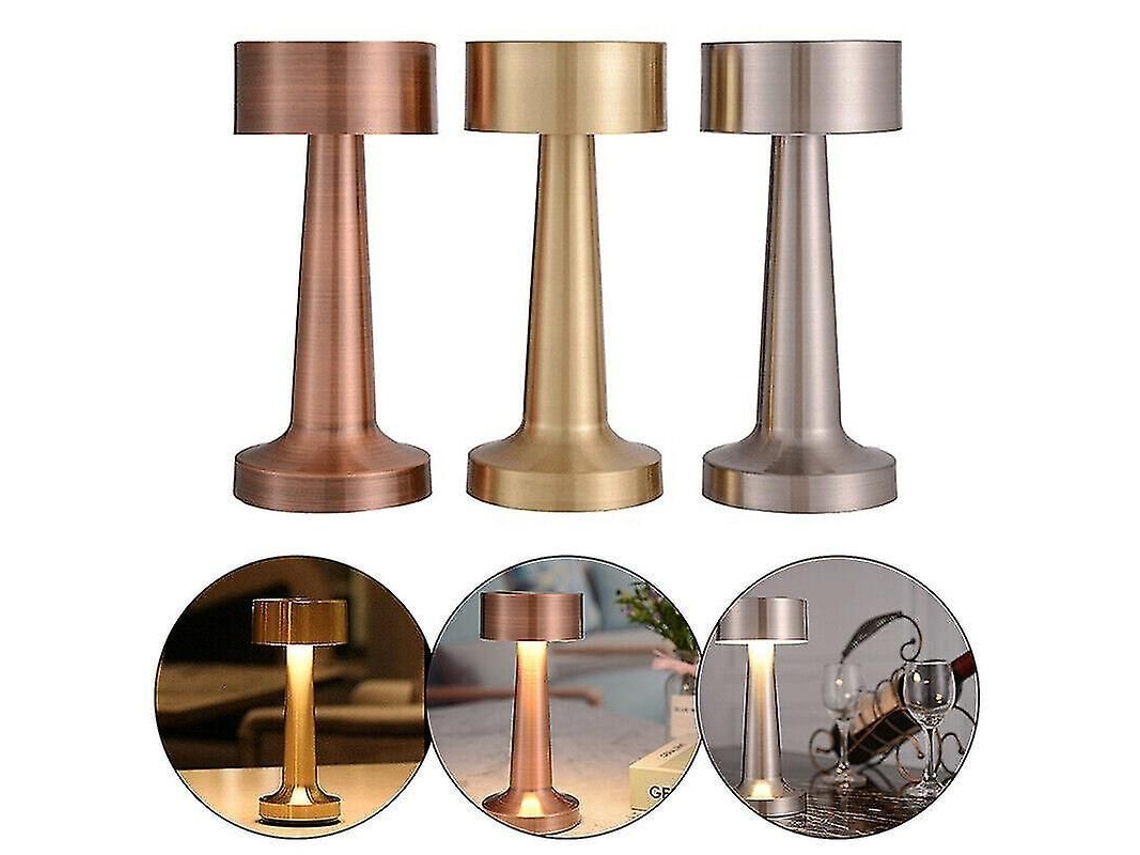 Lâmpada De Mesa Led Com Dimmer De Toque 3 Níveis, Bateria 1800mah, Usb, Cor Quente 3000k, Metal, Bronze/ouro/prata Lamina