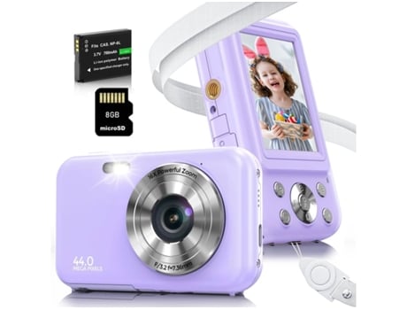 Câmara Digital para Crianças Compact VIGA EUROPE Dc406 Fdh 44Mp Zoom com Foco Automático 16X Tela de 2 4 Polegadas 8G-Roxo