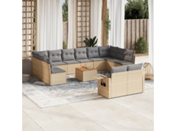 Vidaxl 13 Pcs Conjunto De Sofás P/ Jardim Com Almofadões Vime Pe Bege