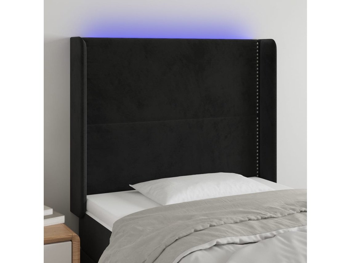 Cabecero de terciopelo con luces LED 83x16x118/128 cm Negro