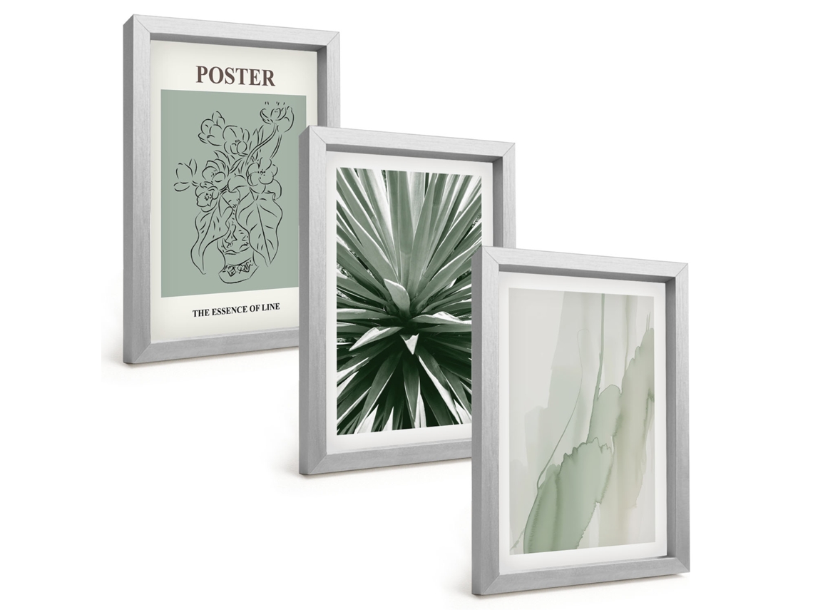 Composição De Quadrospadrões Florais Em Folhagem Moldura Prateada Imagens Para Um Quarto Infantil Espelharte (3 Peças 20x30 Cm)