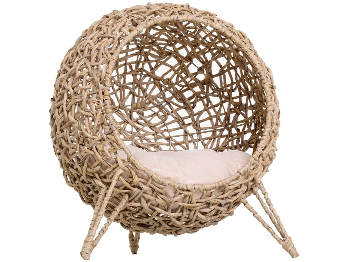Casinha de Vime com Pés Elevados e Almofada Natural 52x58cm