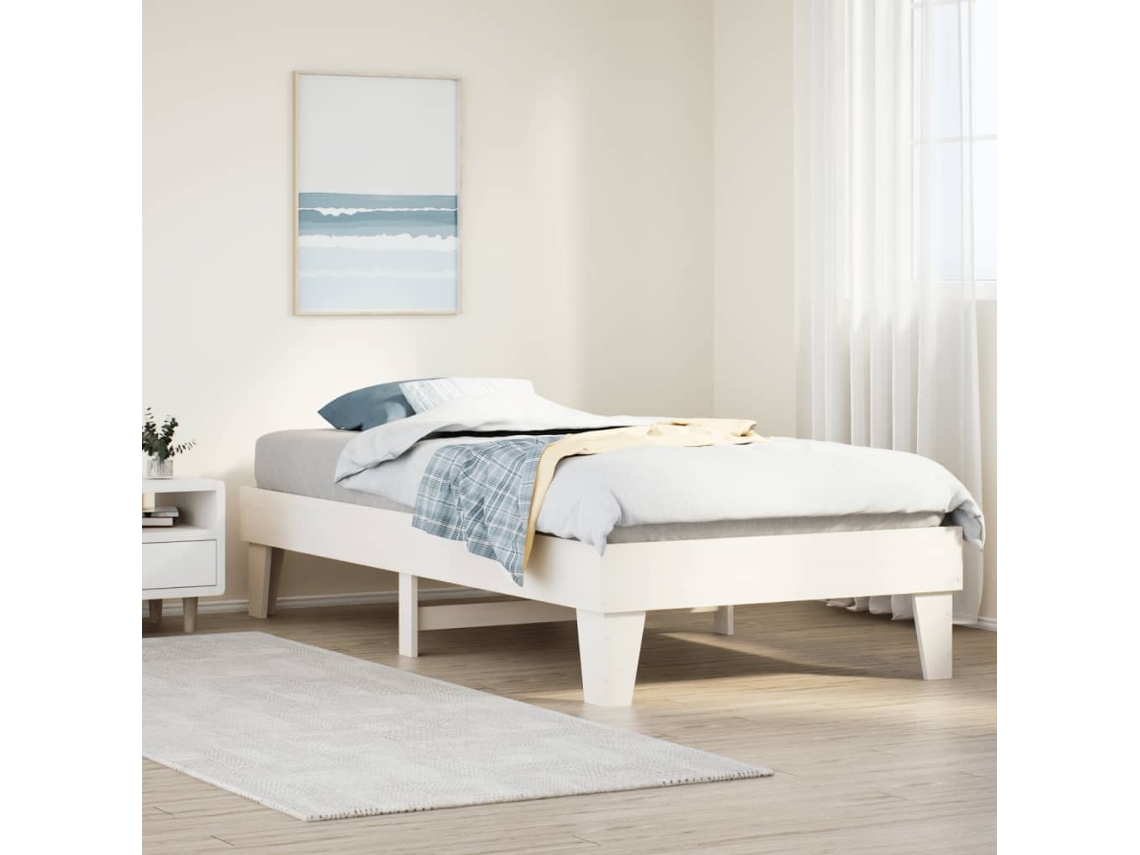 Cama Sem Colchão 90x190 Cm Madeira De Pinho Maciça Branco