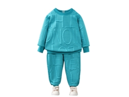 Conjunto de Moletom Casual para Bebê 2 Peças com Estampa de Letras Gola Redonda Verde 130cm