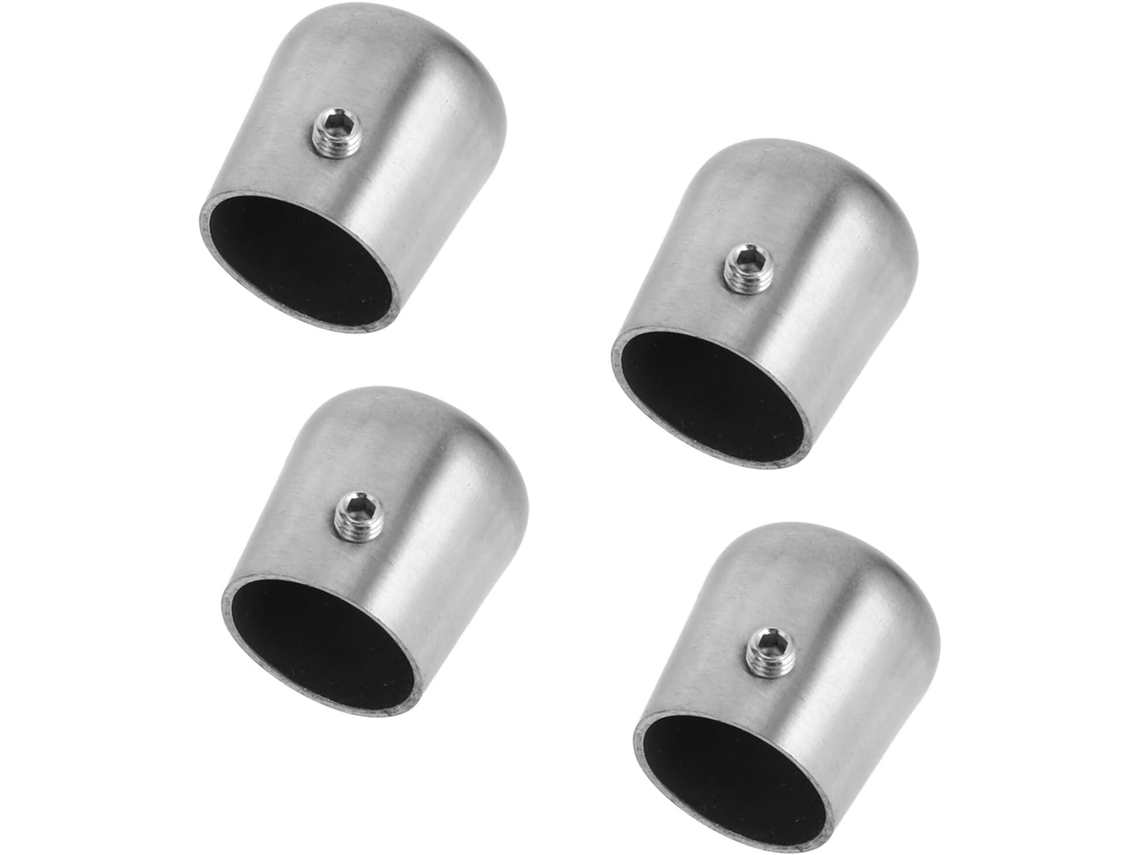 Conjunto De 4 Tampões Redondos Em Aço Inoxidável Com Acabamento Prateado.