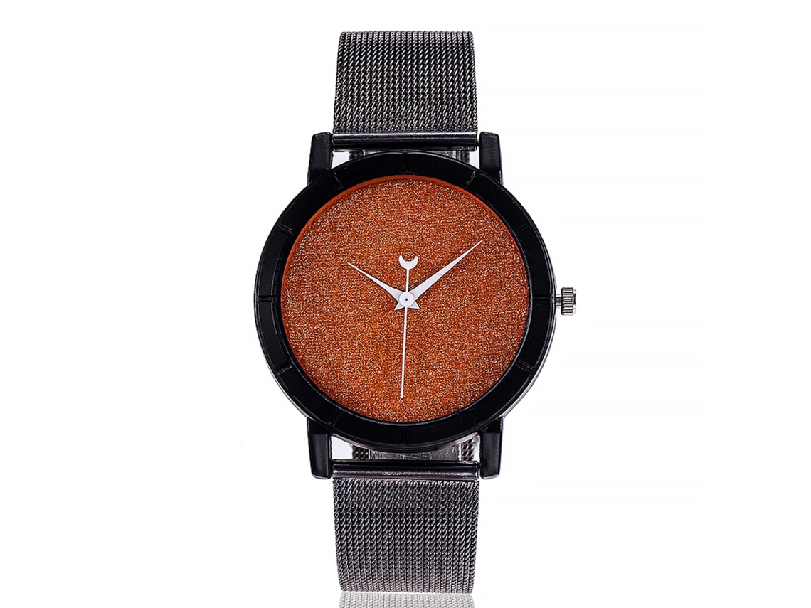 Relógio de Pulso Feminino Vansvar com Pulseira de Malha de Liga e Face Brilhante Laranja
