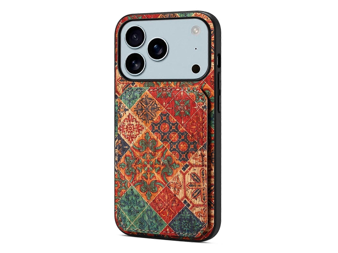 Capa De Couro Compatível Com Iphone 17 Pro Com Suporte Para Cartão E Estampa Floral