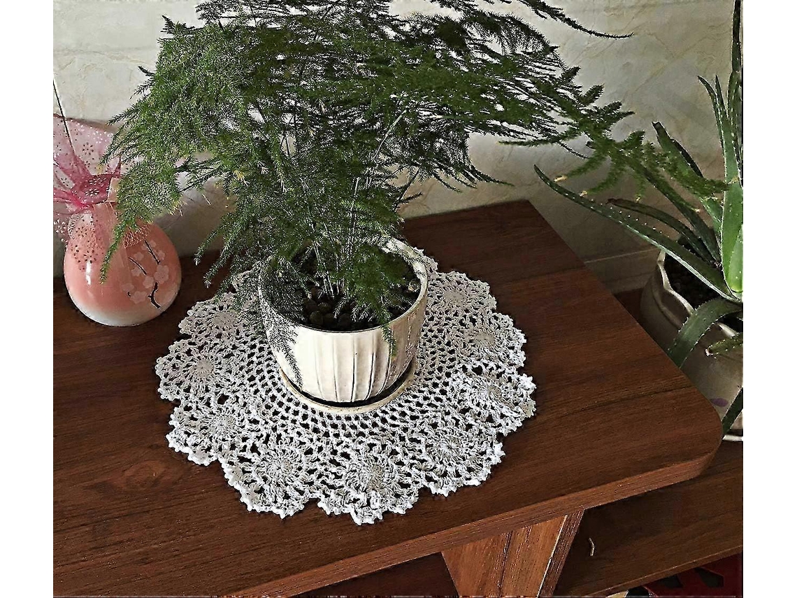 Lurelia Individual Redonda Algodão Renda Crochê Branco 40cm 40 Cm Lavável Floral Feito À Mão Reutilizável