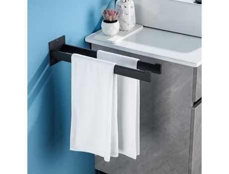 Toalheiro Adesivo de Parede AURALUM 40 Cm 2 Toalheiros Pretos Sem Furos em Aço Inoxidável para Banheiro Cozinha