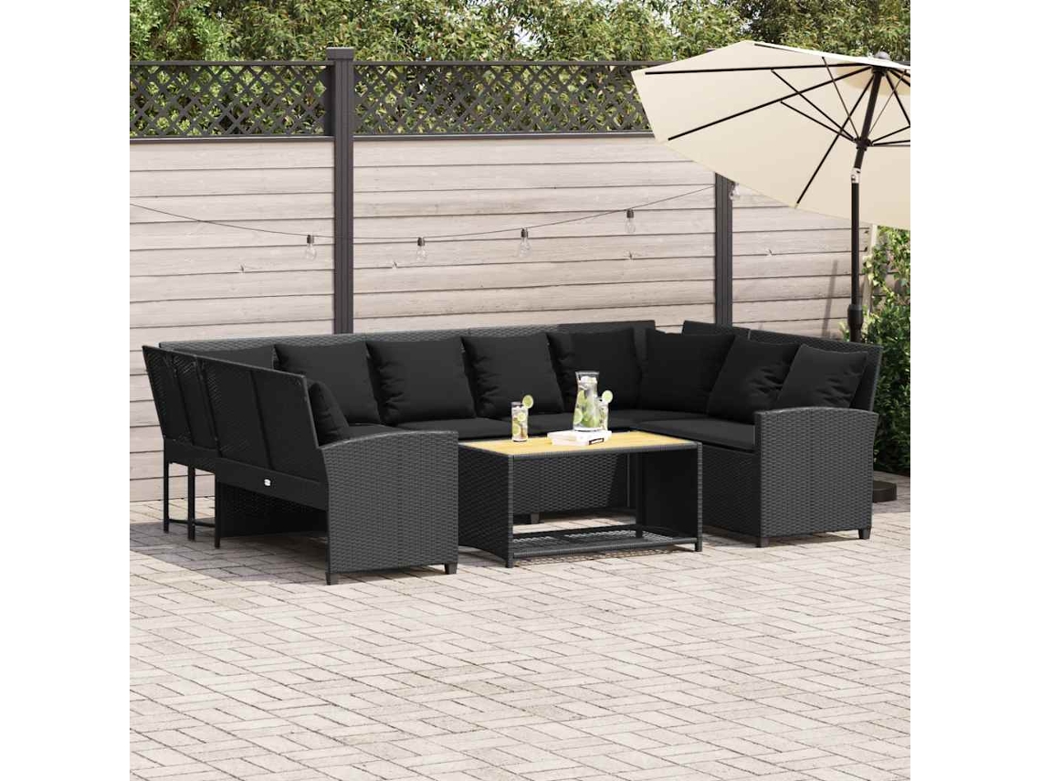 Vidaxl Sofá De Jardim Com Almofadões Vime Pe Preto
