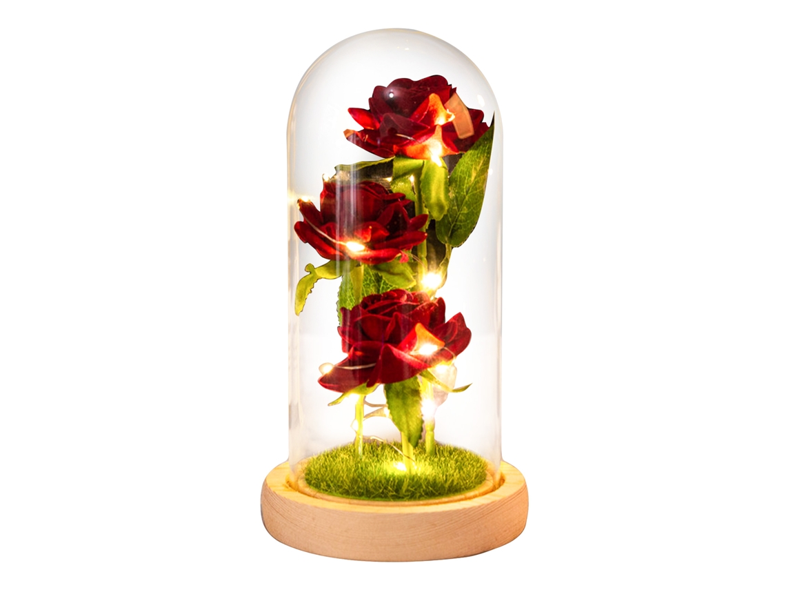 Ornamento Rosa de Vidro com Luz Led em Cúpula Presente Romântico Decorativo com S/MARCA