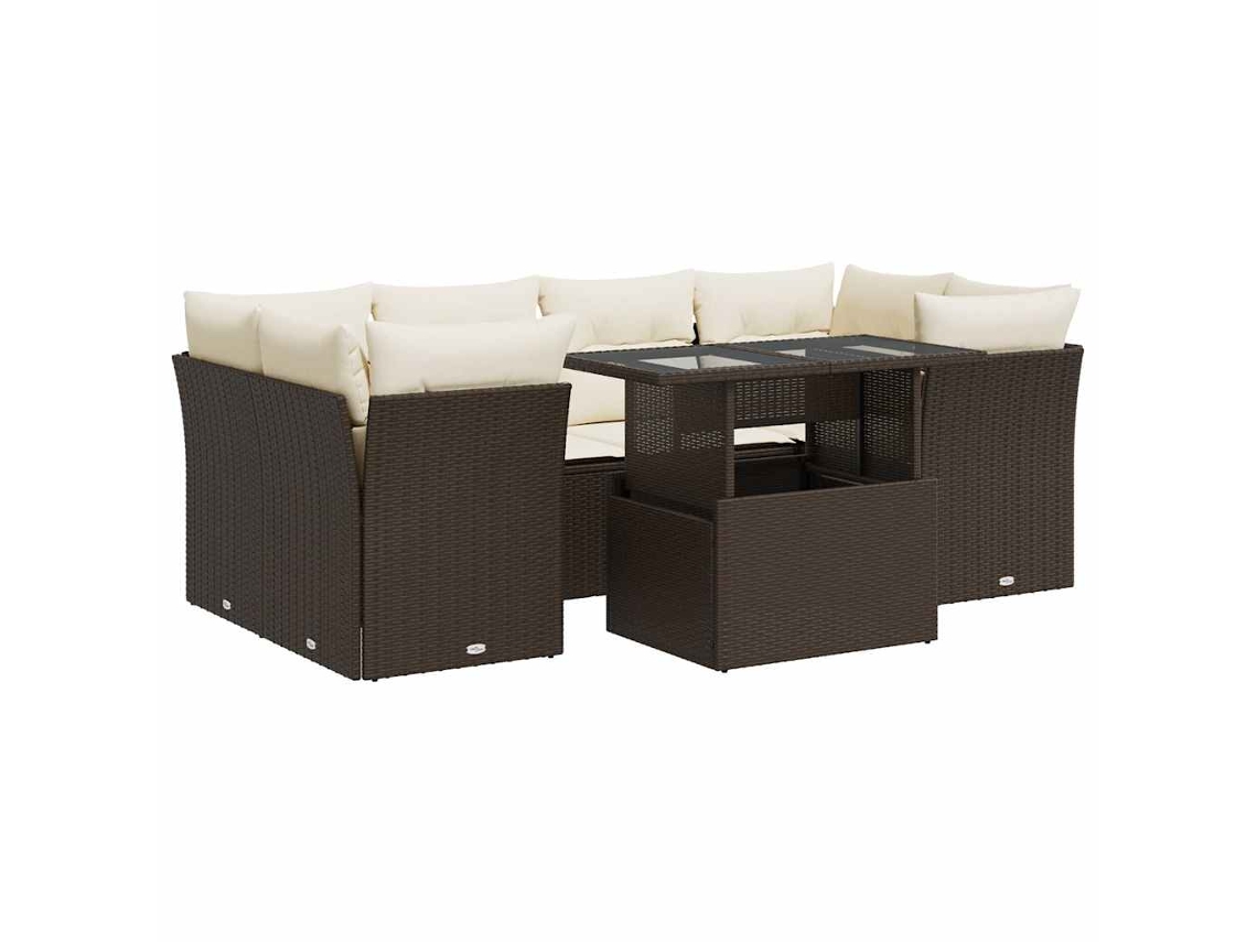 Conjunto de 7 Sofás de Jardim com Almofadões Vime Pe Castanho MAISON EXCLUSIVE (7 pcs)