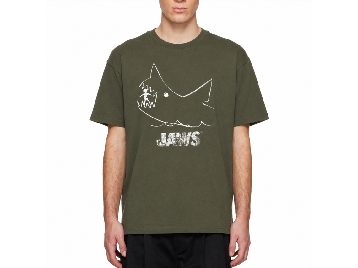 Rockinstone Jaws Movie Chalkboard Solid Military Green Adult T-shirt Size:s