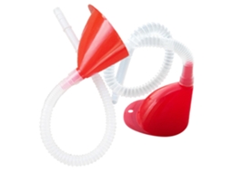 Funil De Combustível De Plástico Vermelho Com Mangueira Transparente Alongada.