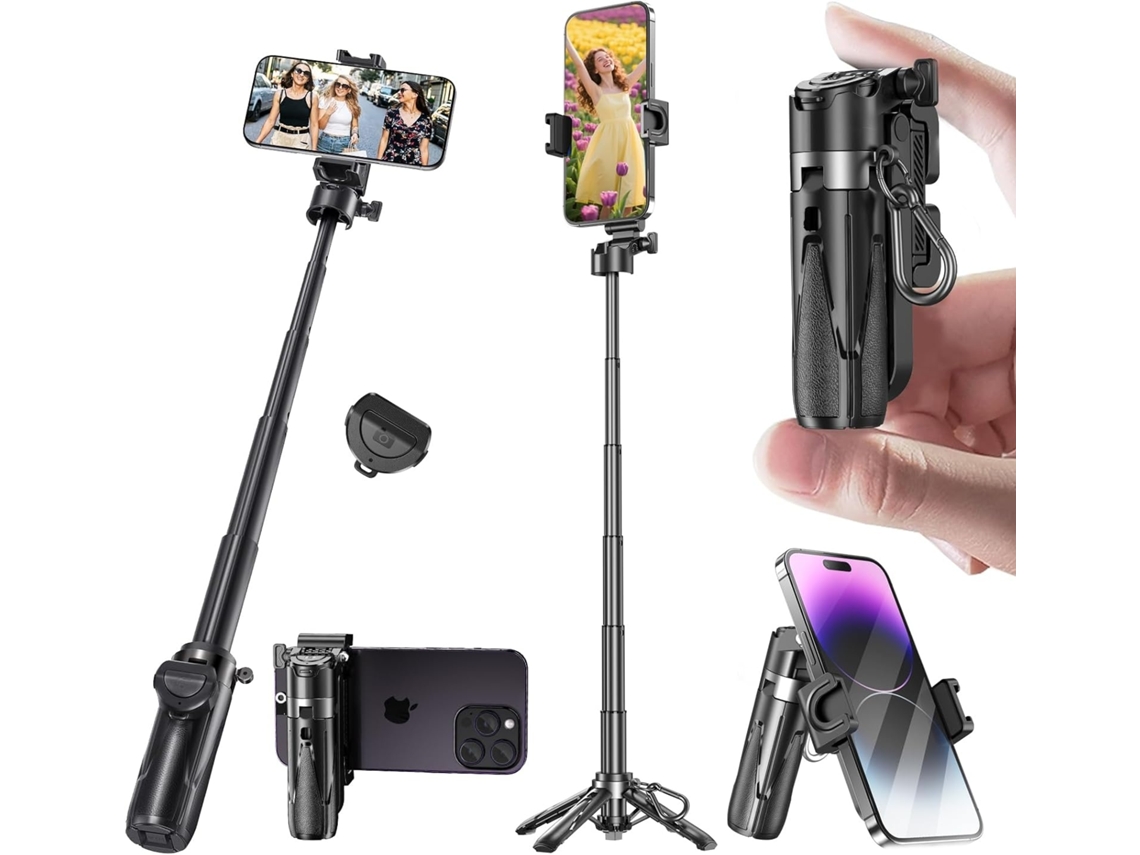 Lurelia Tripé Para Selfie Bluetooth, Com Controlo Remoto, Extensível, Até 10 M, Rotação 360°, Para Telemóvel