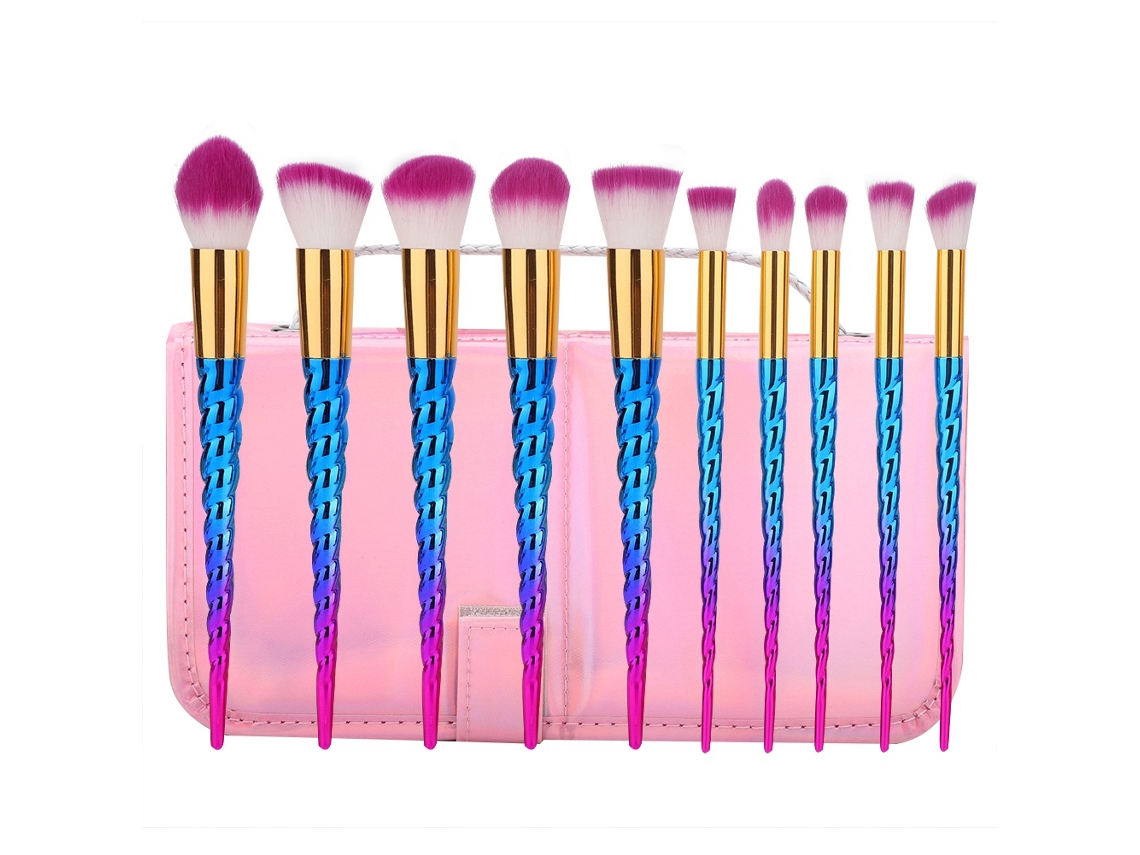 Conjunto De Pinceis De Maquiagem Coloridos Para Sombras Blush E Base