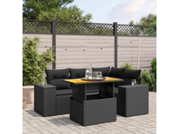 Vidaxl 5 Pcs Conjunto Sofás De Jardim Com Almofadões Vime Pe Preto