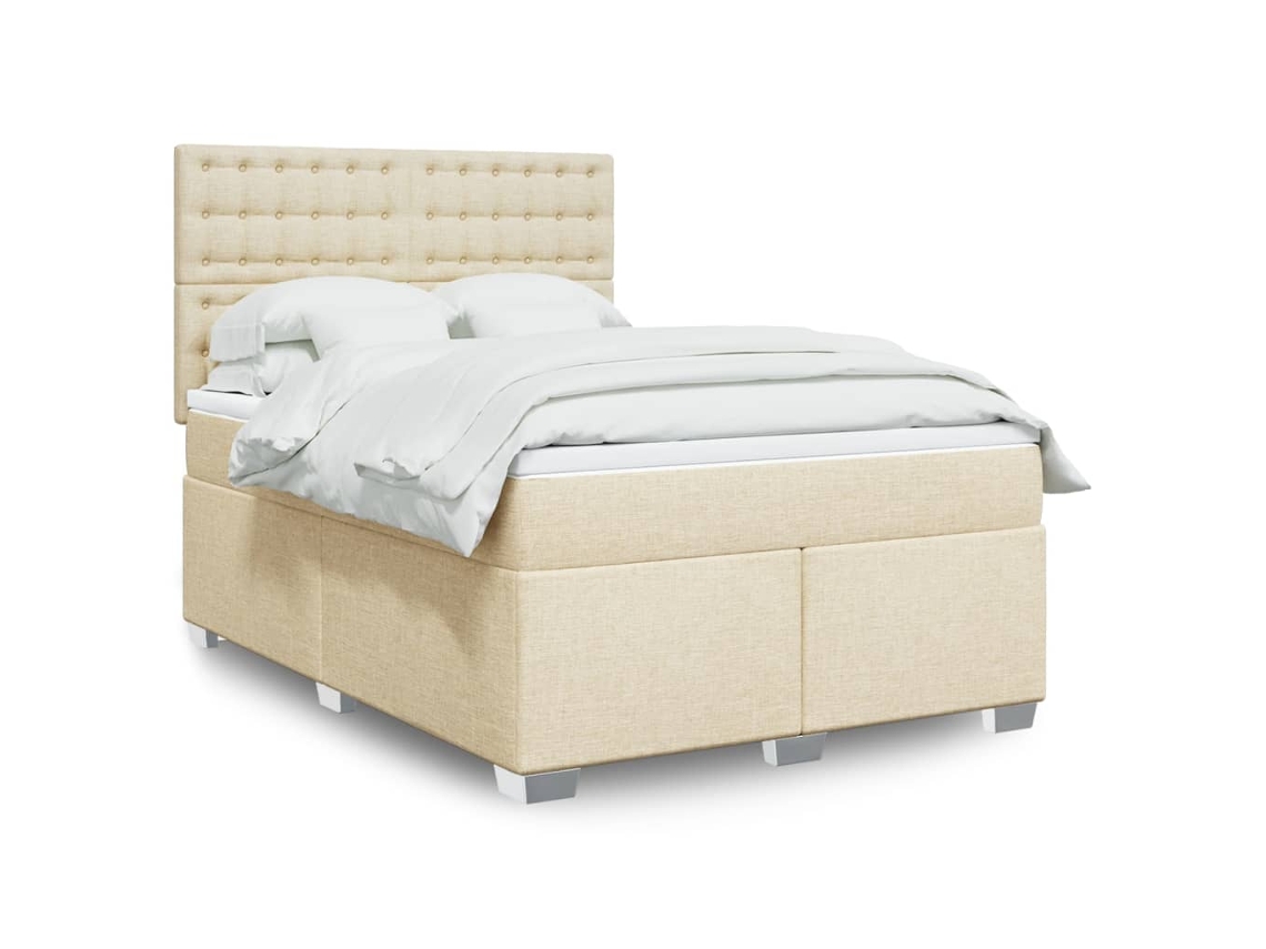 Vidaxl Cama Com Molas/colchão 140x200 Cm Tecido Cor Creme