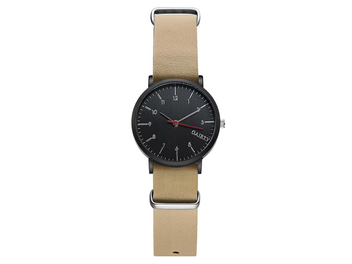 Relógio masculino casual analógico de quartzo com pulseira de PU, mostrador redondo simples (bege)