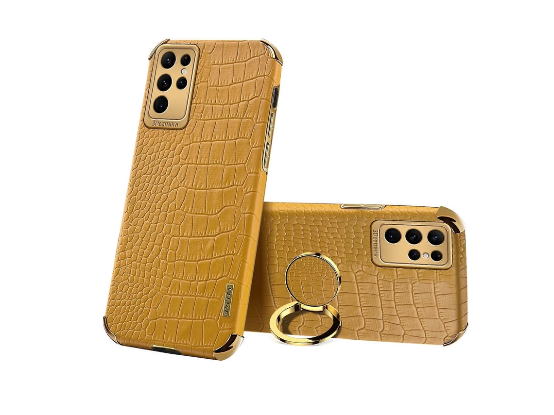 Capa Para Samsung Galaxy S23 Ultra 5g Com Textura De Crocodilo E Acabamento Eletroplástico 6d, Com Suporte Incluso.