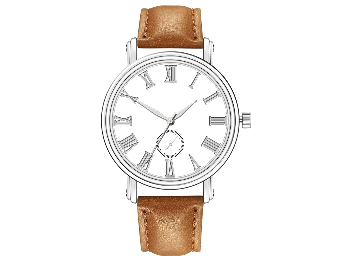 Relógio de Pulso Masculino de Quartzo Casual com Cinto de Couro Artificial Café Claro Branco