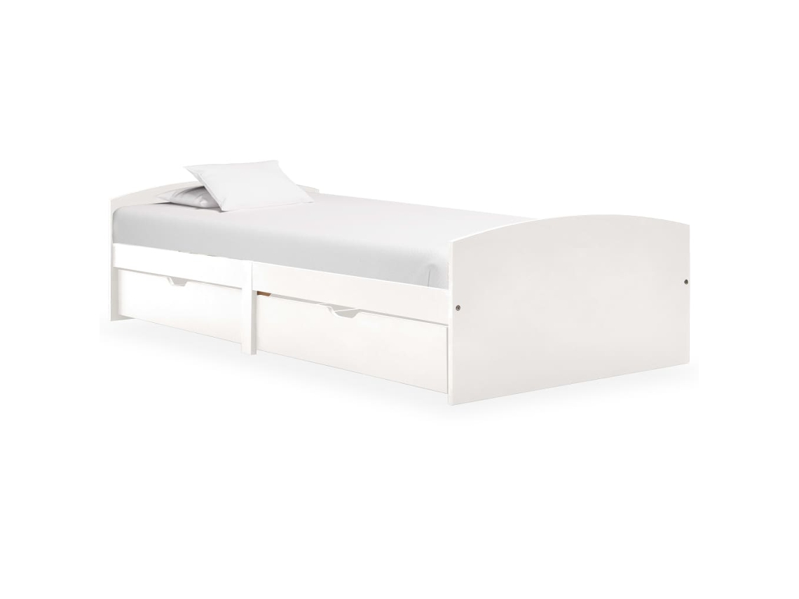 Vidaxl Estrutura De Cama Com 2 Gavetas 90x200 Cm Pinho Maciço Branco