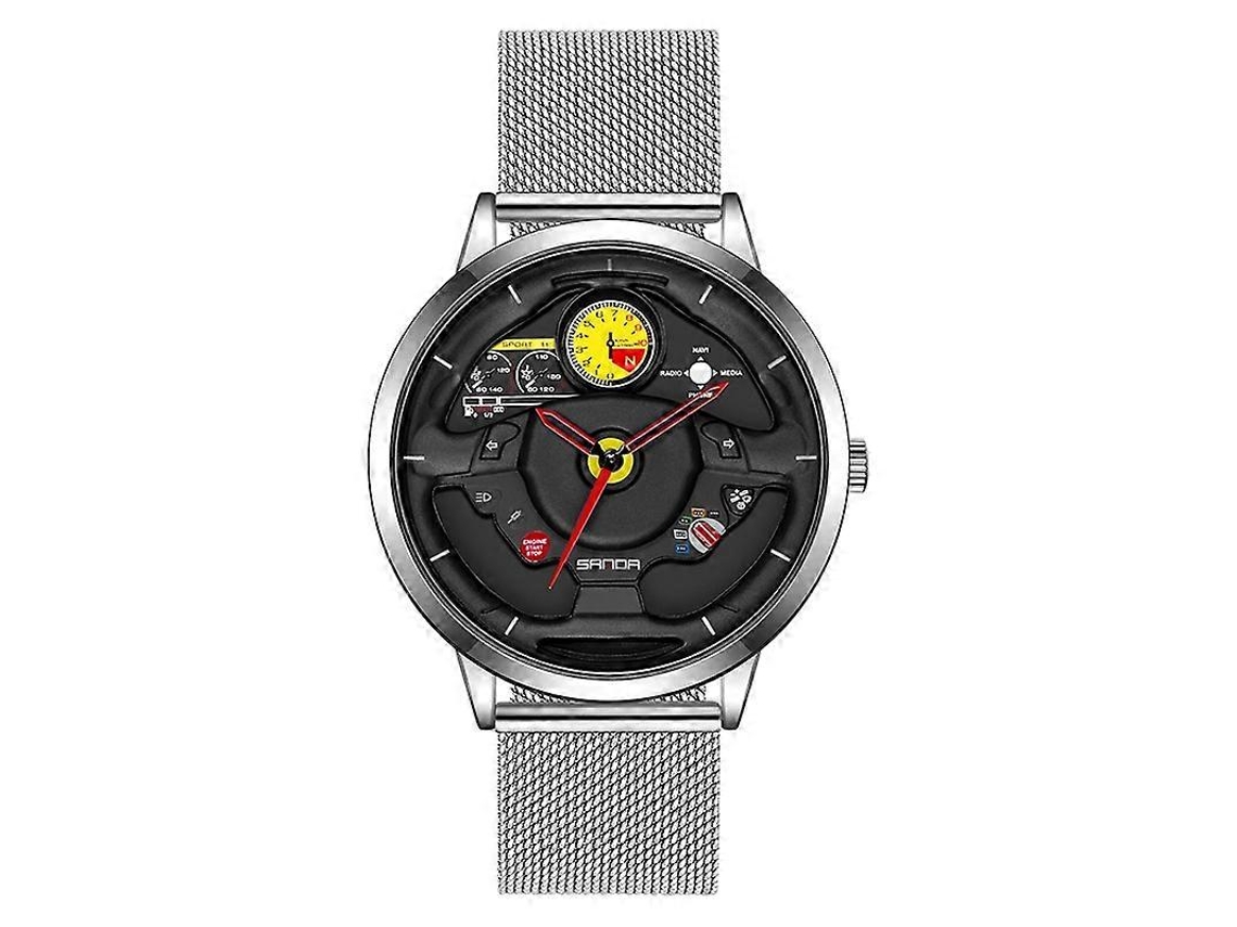 Relógio Sanda 1085 Com Mostrador Vazado Em Formato De Volante, À Prova D'água, Quartzo, Estilo: Pulseira De Malha.