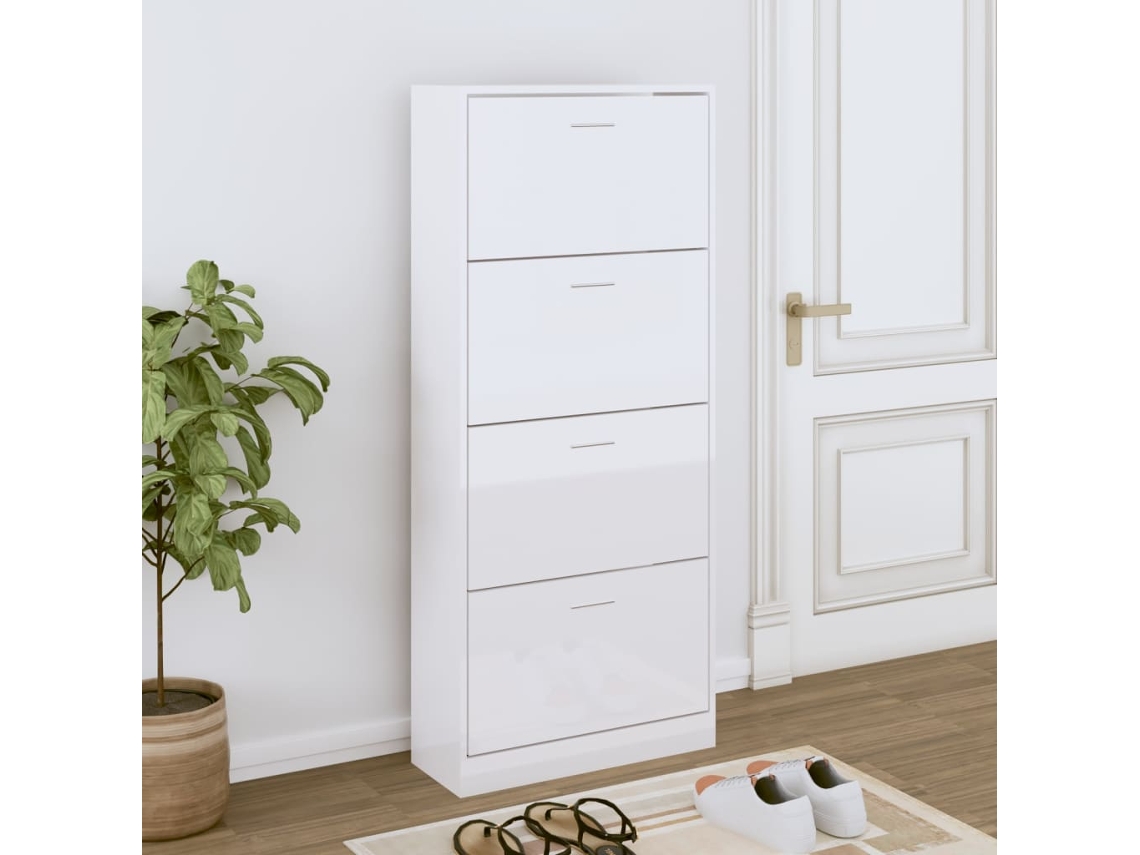 Vidaxl Sapateira 63x24x147 Cm Derivados De Madeira Branco Brilhante
