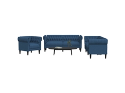 Vidaxl 3 Pcs Conjunto De Sofás Tecido Azul