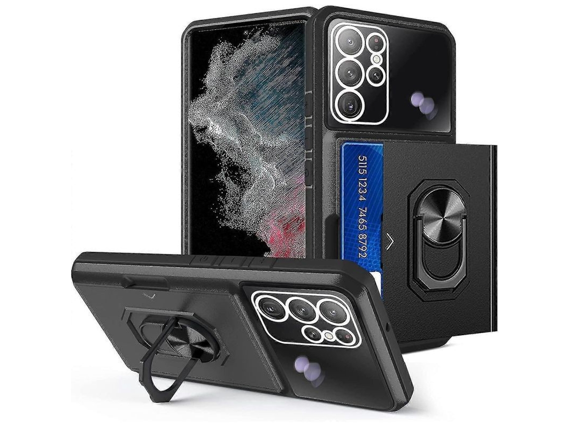 2026 capa para Samsung Galaxy S23 Ultra/s23+/s23 com Slot Cartão e Suporte Anel Magnético Rotativo Preto